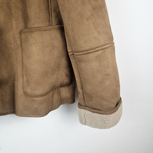 Lauren Ralph Lauren Faux Suede Jacket with Faux Shearling Trim Cognac XL - Picture 4 of 11